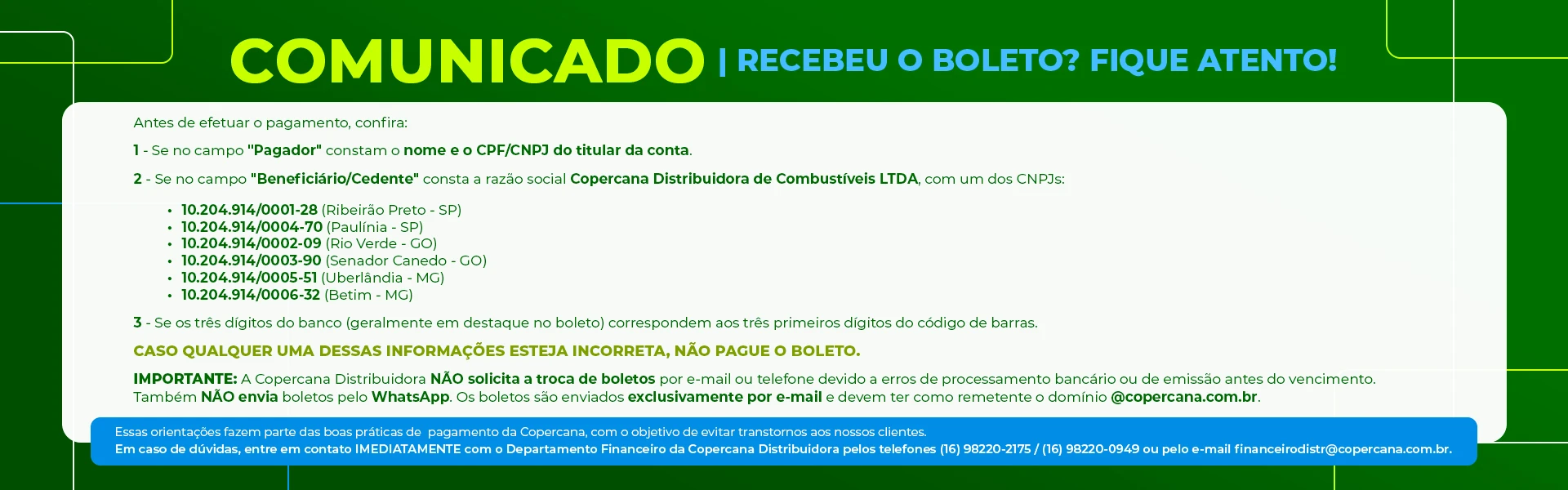 ATENÇÃO! EVITE GOLPES COM BOLETOS FALSOS!